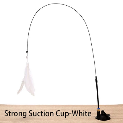Interactive Cat Toy Handfree Cat Stick Kitten Playing Teaser Wand Toy Suction Cup Feather Wand Pet Supplies Simulation Feather