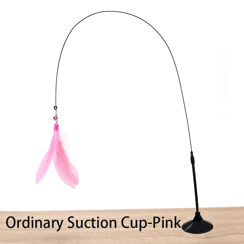 Interactive Cat Toy Handfree Cat Stick Kitten Playing Teaser Wand Toy Suction Cup Feather Wand Pet Supplies Simulation Feather