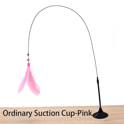 Interactive Cat Toy Handfree Cat Stick Kitten Playing Teaser Wand Toy Suction Cup Feather Wand Pet Supplies Simulation Feather