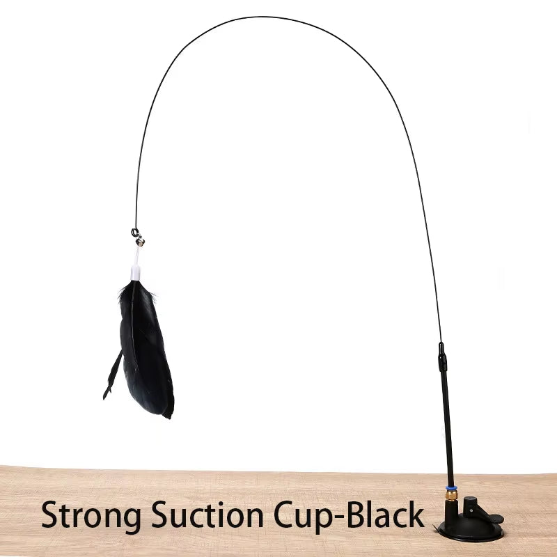 Interactive Cat Toy Handfree Cat Stick Kitten Playing Teaser Wand Toy Suction Cup Feather Wand Pet Supplies Simulation Feather