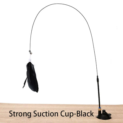 Interactive Cat Toy Handfree Cat Stick Kitten Playing Teaser Wand Toy Suction Cup Feather Wand Pet Supplies Simulation Feather