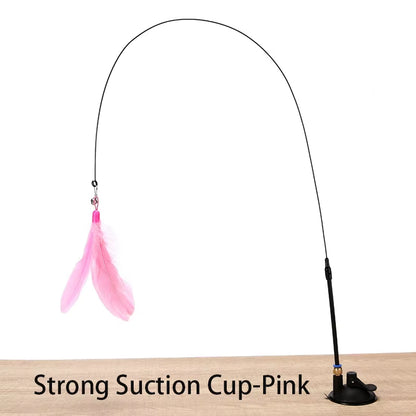 Interactive Cat Toy Handfree Cat Stick Kitten Playing Teaser Wand Toy Suction Cup Feather Wand Pet Supplies Simulation Feather